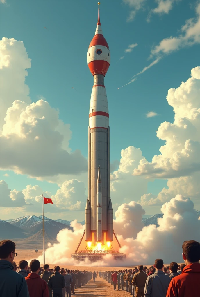 Recreate an animation of the 1957 Laika dog ship taking off