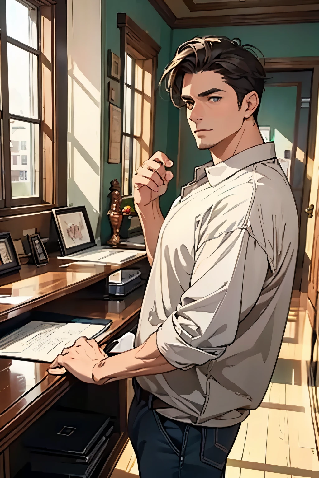masterpiece, Highest quality, Very detailed, 1 man in his 40s, Men&#39;s Center, good looking, fence, Spindle Tree, Afternoon Sun, after school, suit, From the side, Written boundary depth，Silver Hair，Smoke a cigarette，Cigarette in mouth，