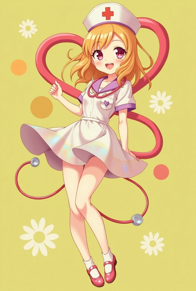 adult sailor, with a stethoscope, with a nurse&#39;s cap and a white dress,  in dress, run, cute anime waifu with a nice dress., I will also make fanart., Arte Zerochan, madeline de celeste, retro anime girl, Misty de Pokemon, squid girl female pink humanoid, !!Whole body portrait!!, Whole body!, High quality fanart, in a shiny skirt