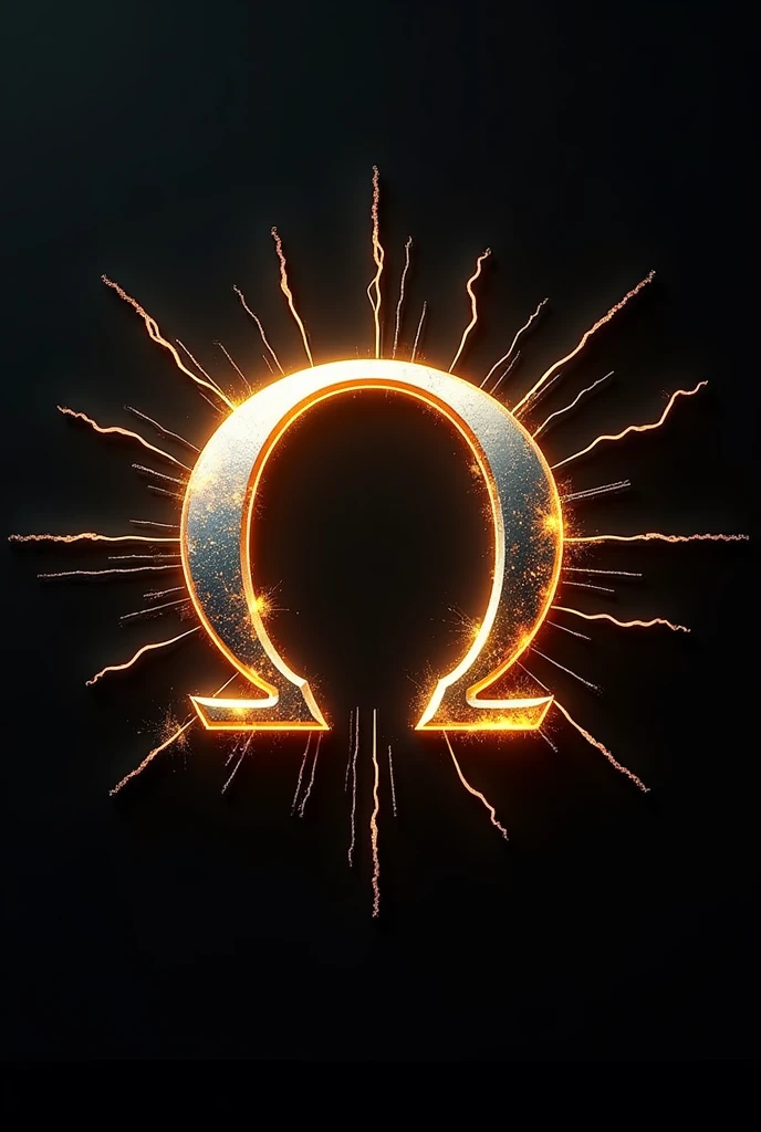 A logo that says "OMEGA STORE", THAT HAS ELECTRIC RAYS AND THE OMEGA SYMBOL IN GOLD AND SILVER COLOR