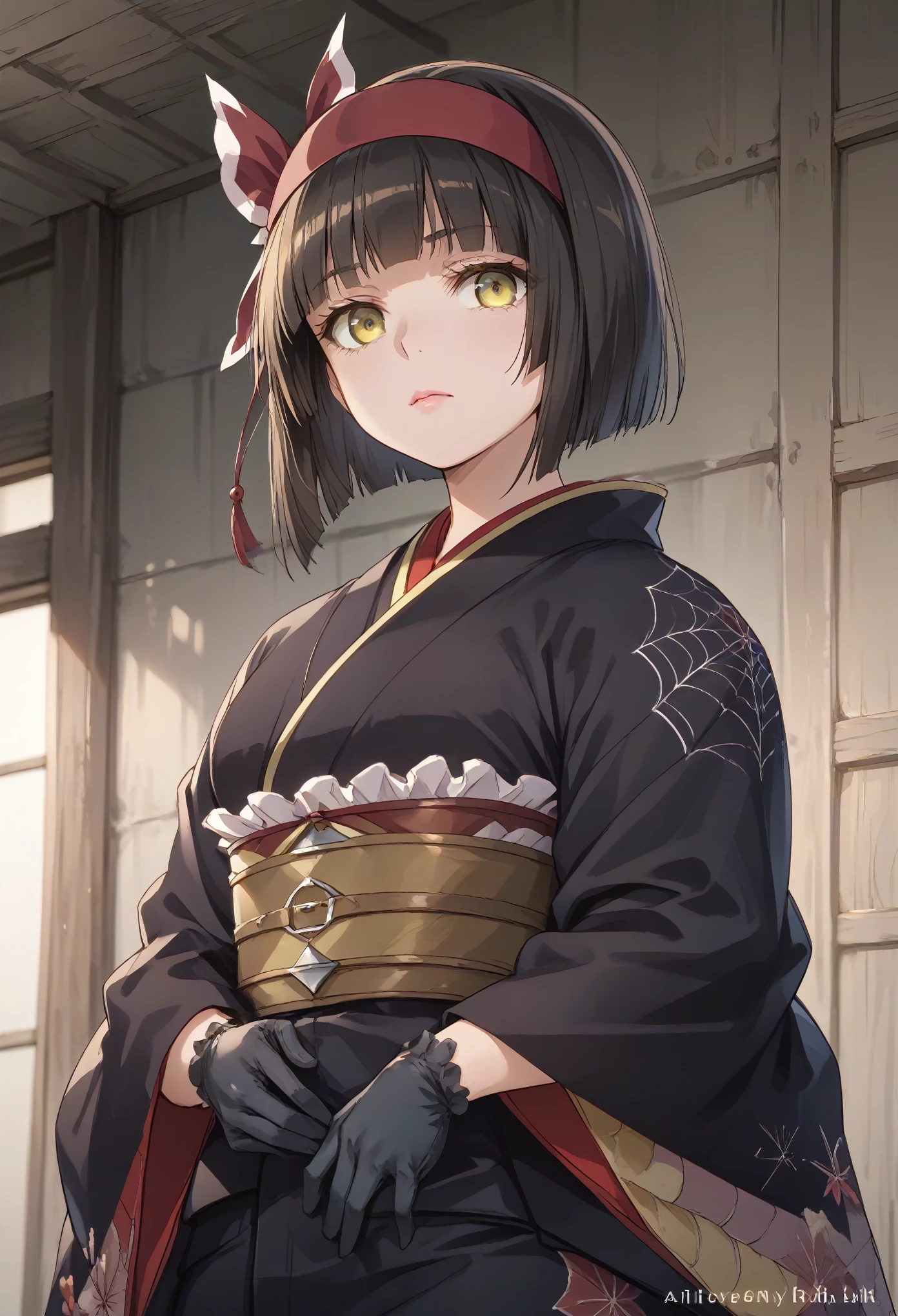 TSUKIMIO (HEADBAND, KIMONO, OBI, BLACK GLOVES ,YELLOW EYES, BLACK HAIR