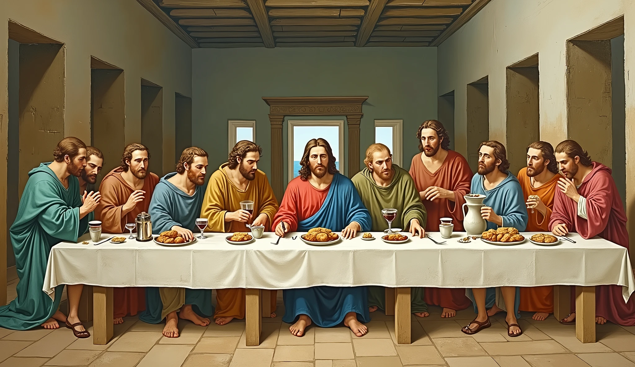 last supper, place some ancient cups , wine and bread
