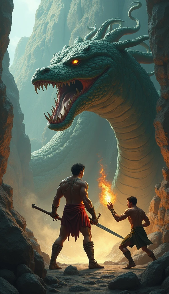 Herakles, as part of his Twelve Labors, was tasked with defeating the creature. With the help of his nephew Iolaus, he used fire to cauterize the wounds after cutting off each head, preventing them from regenerating.