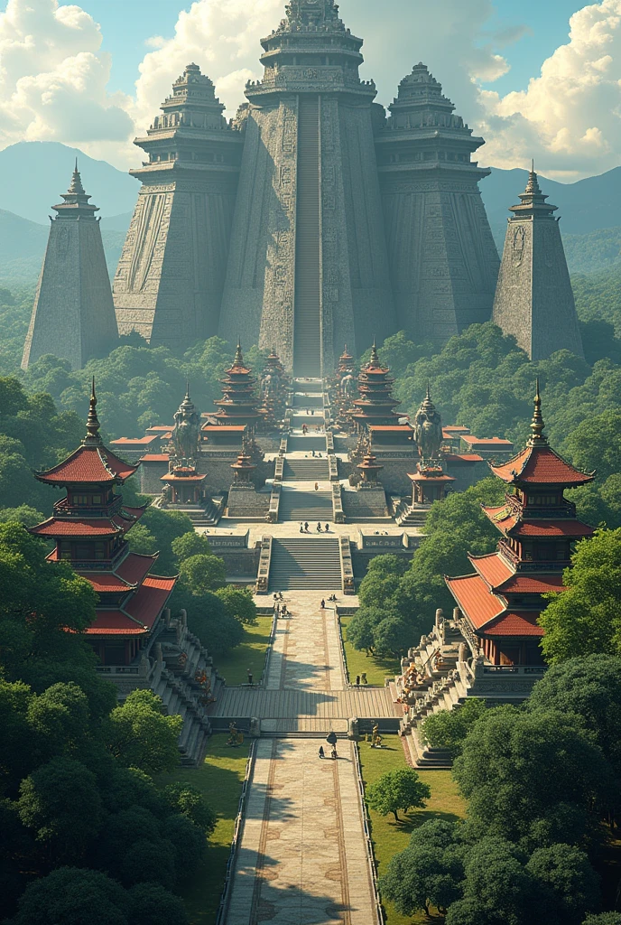 an ancient Japanese and Mayan city Combined into one ancient Japanese type