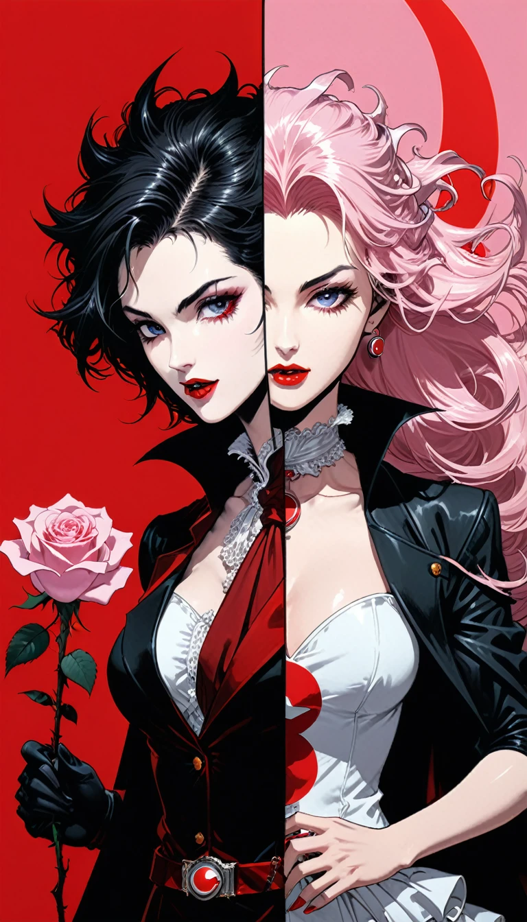 in style of Ashley Wood,in style of Nick Veasey,
(2d comic style:1.7),(1990-е годы \(style\):1.7),(vampire hunter D style:1.4),Charlotte, aristocratic girl close up,bright colors,
break
(rose quartz:1.3),(red crescent background:1.4),spicy,spicy image,(incredibly detailed and confusing, hypermaximalist, elegant, ornate, hyperrealistic, super detailed:1.1),extremely detailed,Amazing resolution,8 K,(Ray tracing:1.3),masterpiece,(particle effects:1.3),(beautiful effects:1.3),
break
(darkness:1.4),(Extreme Shadows:1.4),(best shadow:1.4),dark atmosphere,