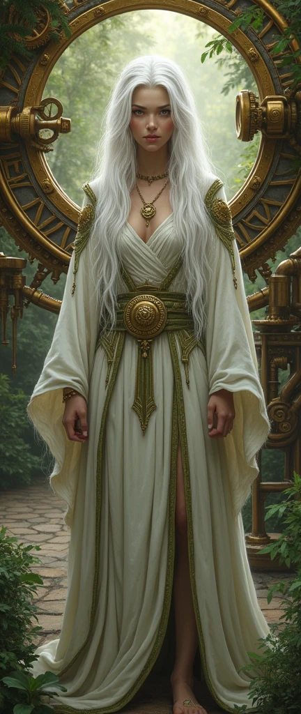 make a white haired elf druid in steampunk style