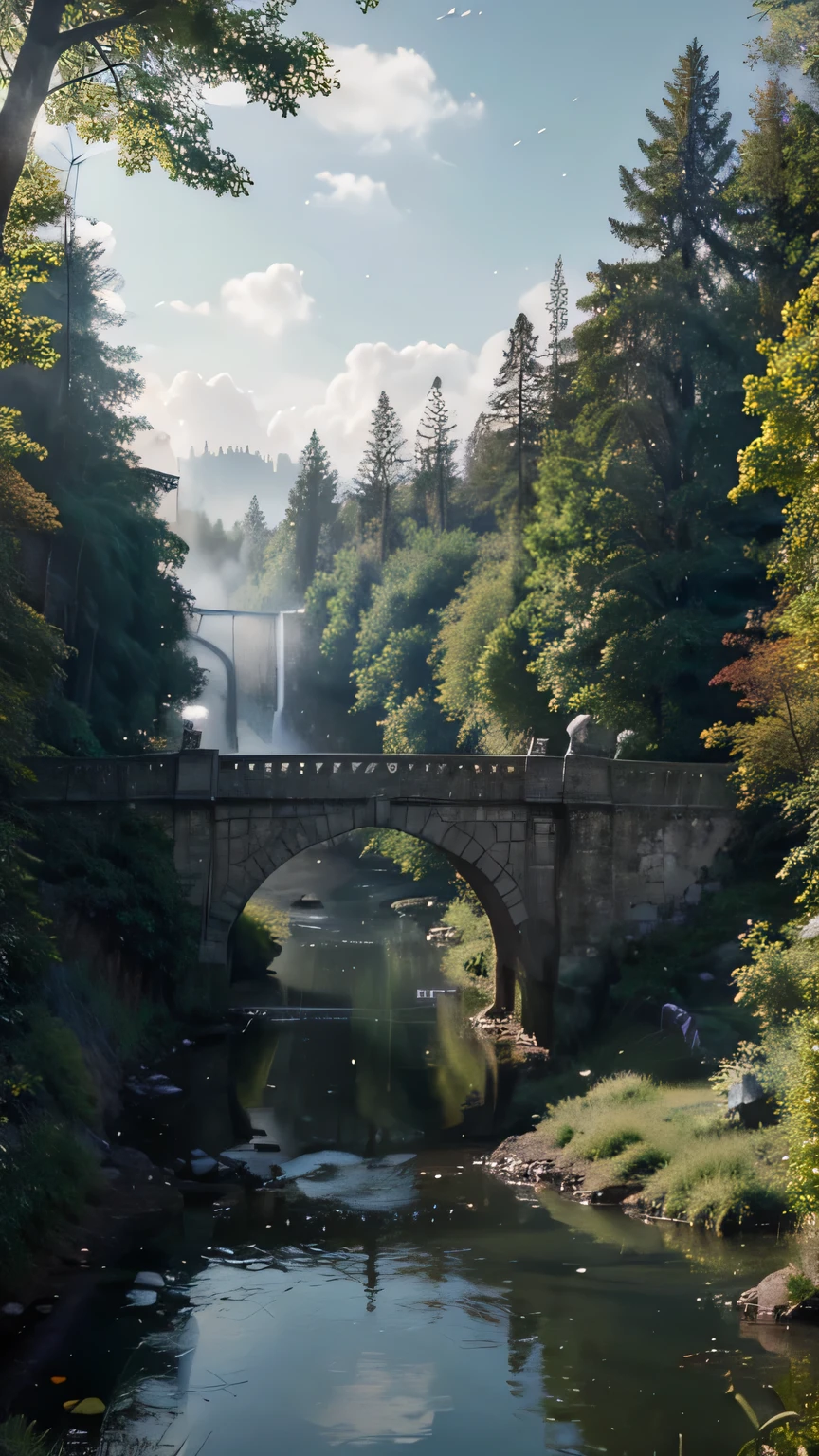 Style, ChromaV5, nvinkpunk, (extremely detailed 8k CG unit wallpaper), an image of a majestic river, trees on the sides, small waterfall, intense fog, award-winning photography, chromatic aberration, detailed, HDR, Bloom, Monet style, Pissarro and Sisley, trend at ArtStation, trend at CGSociety, midjourney art