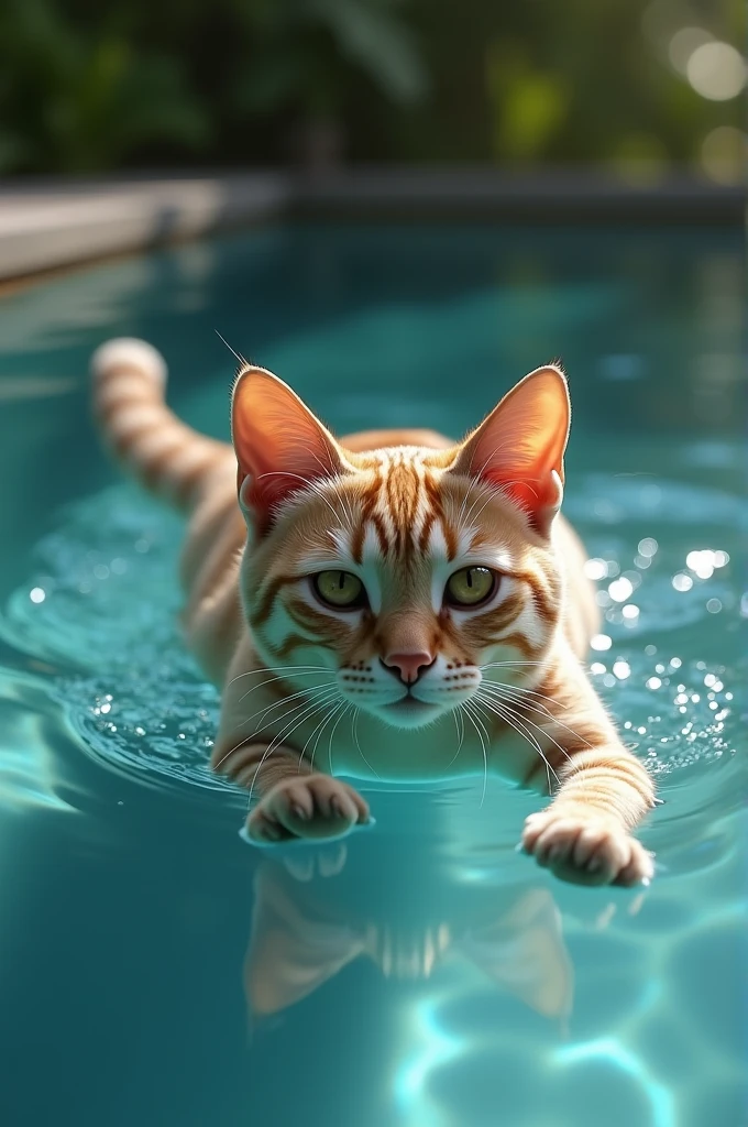 A cat who is swimming in a pool