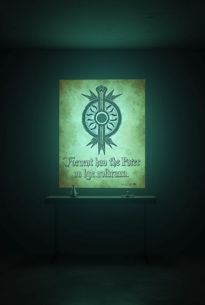 suddenly, The screen displays a strange symbol, an ancient forgotten emblem, lighting up the room. A text emerges: "But the past, buried and forgotten, holds the key to our future".