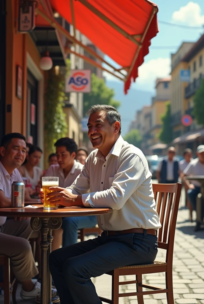 Make me President Gustavo Petro having a beer in the city of Bogota that is realistic