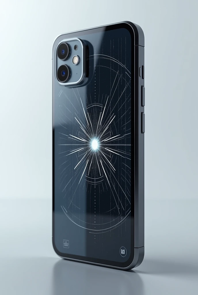 Generates a technological cell phone . create similar to iPhone and technological screen . cell phone is gray.  Make the back with a fancy screen

