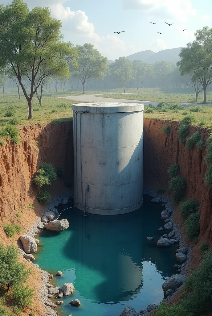 It is proposed to design an underground water tank for a small housing scheme. The tank 
is of cylindrical shape. The total height of the tank is 8m. Diameter is 5m. Wall thickness is 
300 mm and the top slab is 350mm thick. Top of the slab is at the same level of the ground. 
Tank is empty and water table is at the ground level. Take density of water = 1000 kg/m3