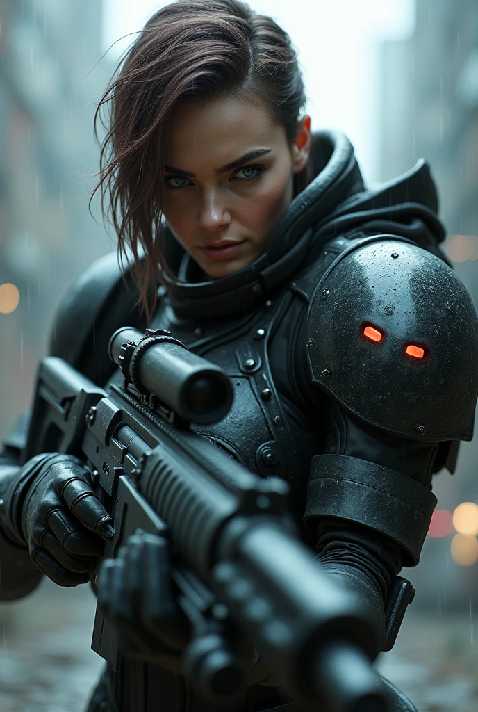 RAW photo, hyper-realistic, Generate a realistic image inspired by the Terminator franchise, depicting the face of a battle-damaged female cybernetic organism. The face is divided into two halves: on the left side, the visage appears to be that of a resilient woman, with lifelike skin,highly detailed eyes and skin, delicate features, and signs of determination. On the right side, however, the illusion of humanity is shattered, revealing the exposed, damaged exoskeleton beneath the surface of the skin.
Render the human side of the face with meticulous attention to detail, capturing the intensity and grit of a battle-hardened warrior. Utilize high-resolution textures to depict the resilient skin, portraying a mix of determination, sweat, and possibly a few battle scars. Enhance the realism by incorporating dynamic lighting techniques that emphasize the character's determination and strength, casting shadows that add depth and intensity to the facial expression.
On the damaged robotic side, reveal a combination of damaged and torn skin that exposes the metallic exoskeleton beneath. The skin should appear to be peeling or partially torn, revealing the intricate machinery situated beneath it. Employ advanced AI rendering techniques to bring out the details of the exposed exoskeleton, showcasing the battle-inflicted scars, ruptured joints, and sparks of malfunctioning circuitry. The metallic exoskeleton should be positioned deeper within the face, conveying the sense that it resides beneath the torn skin.
Create a contrast between the warm, human side and the cold, damaged robotic side by utilizing a lighting scheme that highlights the stark divide between organic and artificial elements. Experiment with lighting angles to accentuate the battle damage and provide depth to the damaged robotic side. Use orange lighting on the damaged side to create an otherworldly and menacing atmosphere, while also highlighting the exposed exoskeleton beneath the torn skin.
In the background, incorporate a dystopian environment that further enhances the sense of destruction and battle. Utilize smoky atmospheres, crumbling structures, or shattered remnants of technology to reinforce the theme. This backdrop will enhance the overall atmosphere and convey a post-apocalyptic setting.
Ensure that the final image effectively portrays the resilience and battle-worn nature of the female Terminator, juxtaposing the vulnerability of human skin with the exposed exoskeleton beneath the damaged surface. The attention to detail, realistic rendering, and careful lighting techniques, including the use of torn skin and the placement of the exoskeleton deeper within, will contribute to a visually captivating and immersive representation of the battle-damaged female Terminator's face.
 <lora:add_detail:1.5> <lora:bhands-neg:1> <lora:Noiseoffset:0.5>