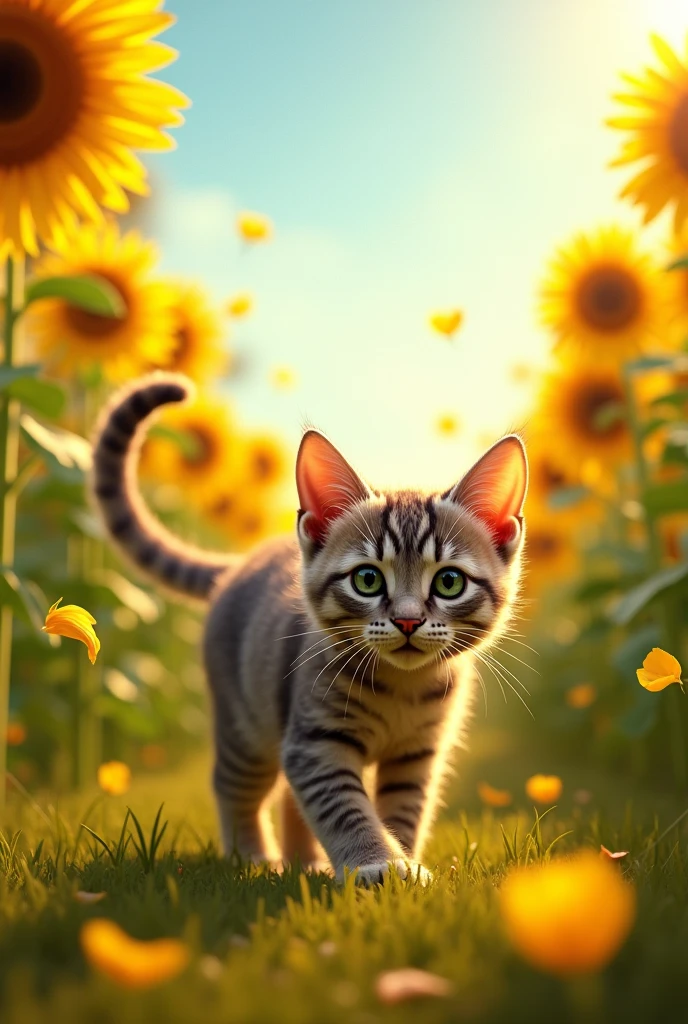 cat in the sunflower field