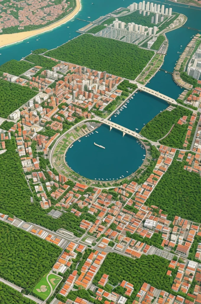 mapa do jogo, View in 3rd person, mapa da cidade, com apartamento, with buildings, com escola, alta qualidade, Next Sea, ((..3d)), Very detailed, master part