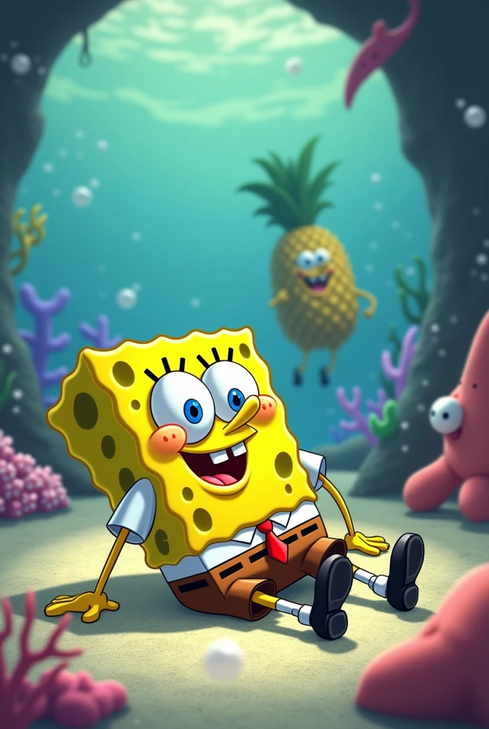 Spongebob lying on the floor