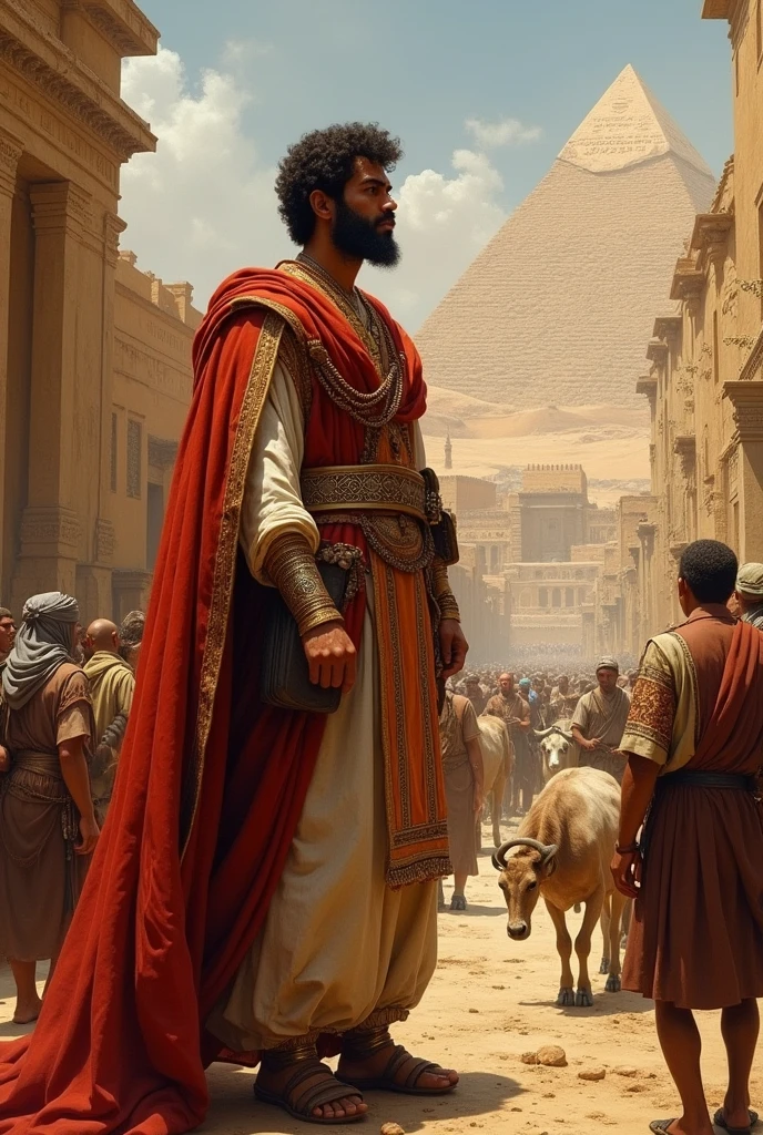 Biblical character Joseph as governor of Egypt looking at Egypt