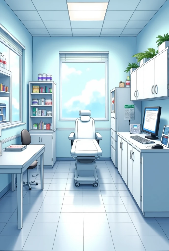 Anime style art of a doctor&#39;s office, without people 