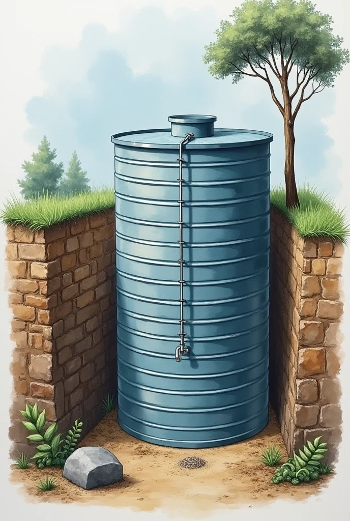 It is proposed to design an underground water tank for a small housing scheme. The tank 
is of cylindrical shape. The total height of the tank is 8m. Diameter is 5m. Wall thickness is 
300 mm and the top slab is 350mm thick. Top of the slab is at the same level of the ground. 
Tank is empty and water table is at the ground level. Take density of water = 1000 kg/m3 
With measurements 