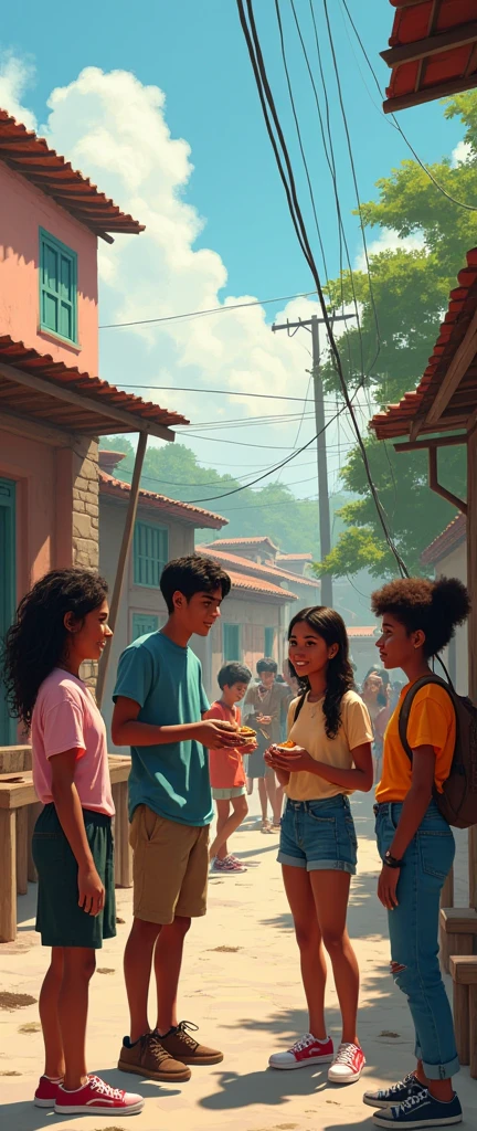 brown teenagers interacting, in a community on the outskirts

