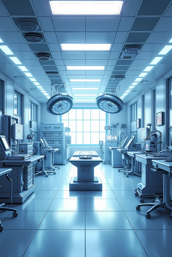 Anime style art of an operating room, without people