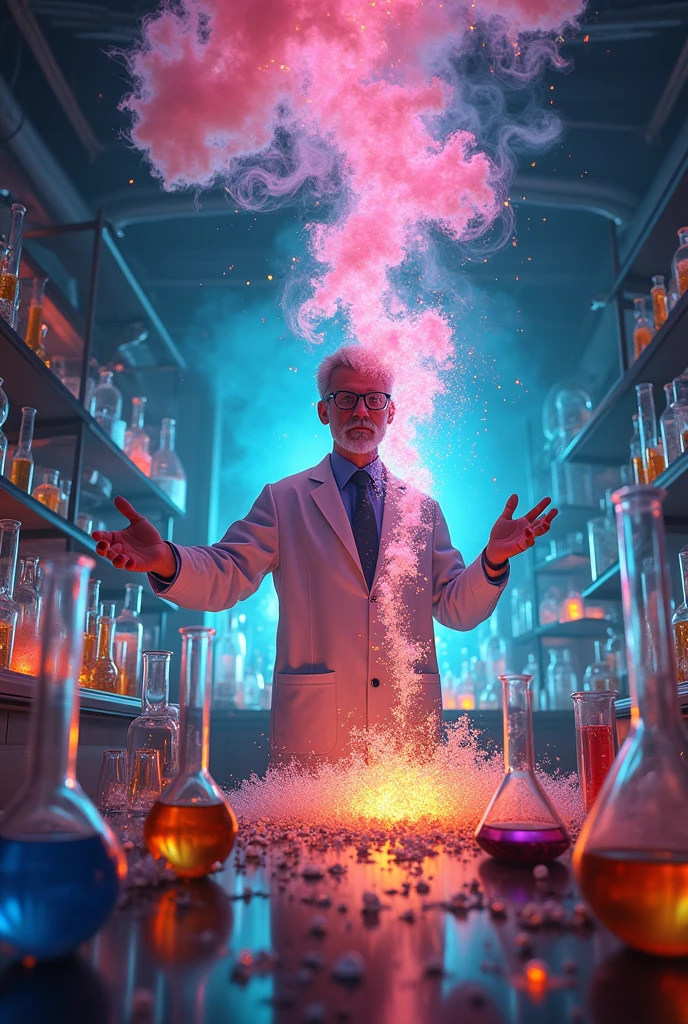 Man scientist experiments with wonderful beautiful chemistry.