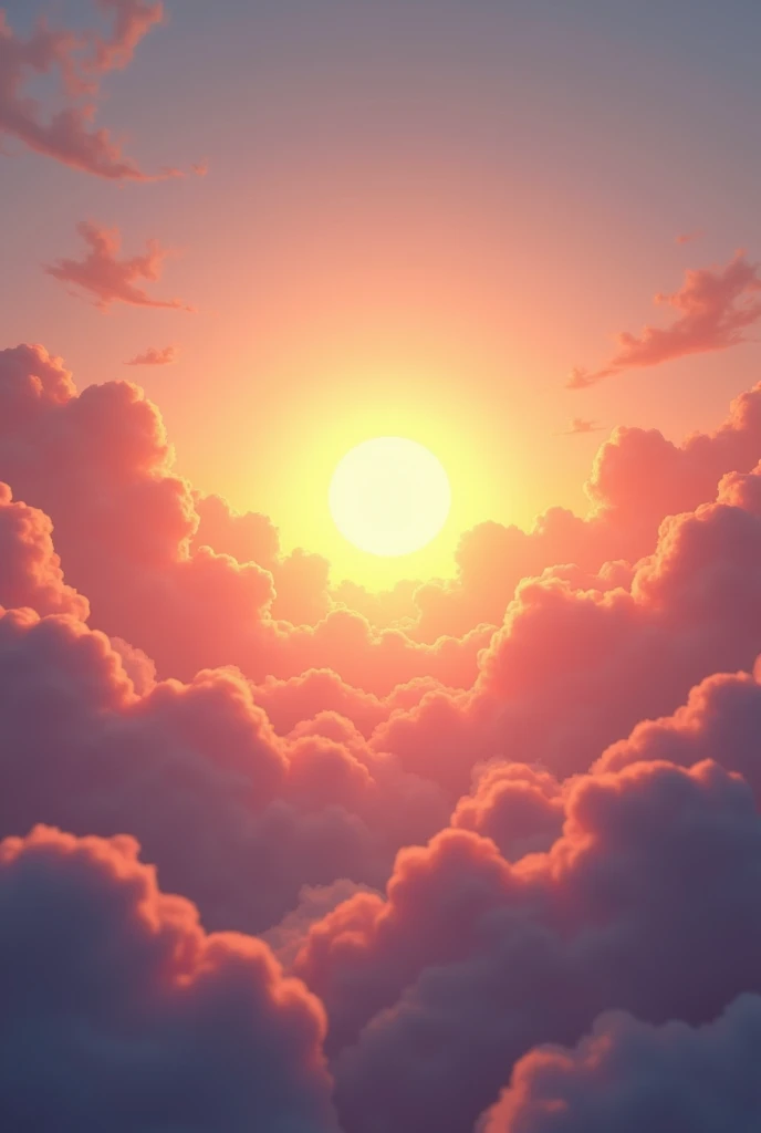 sunset and the sun goes to the middle with pink and blue clouds surrounding it