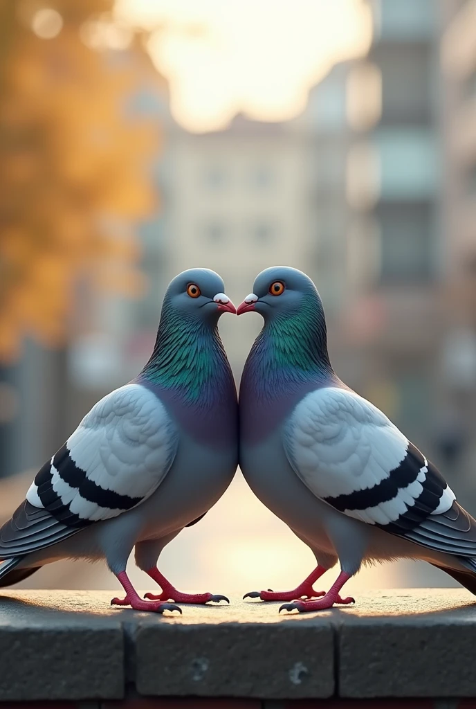 meeting of 2 pigeons pecking each other and forming a heart