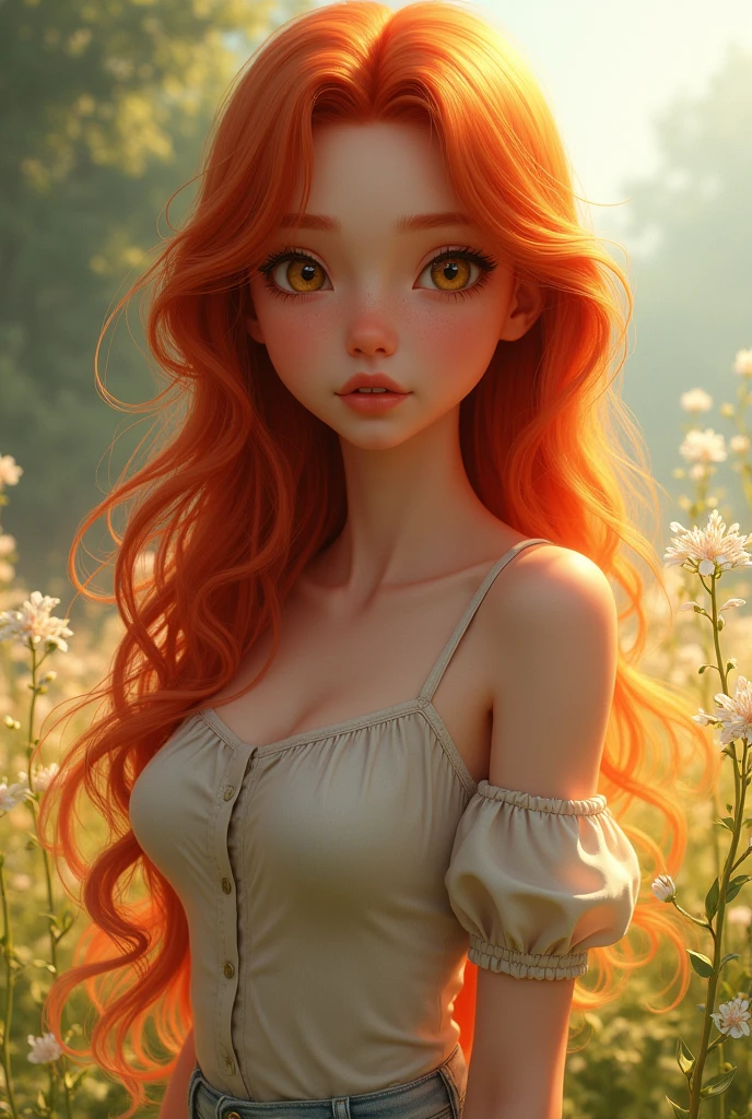 A small girl with red hair and big chest
