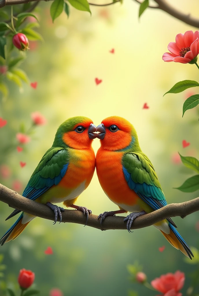 meeting of 2 birds pecking each other and forming a heart