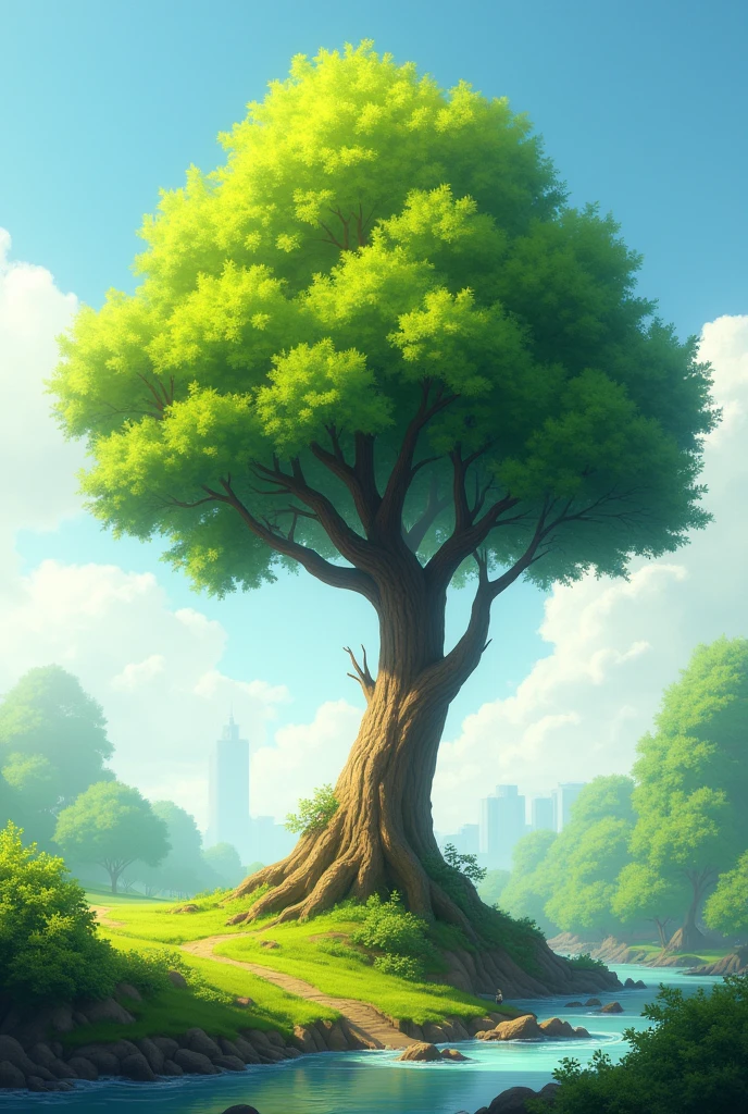 —while the tree visibly grows taller and more beautiful.
