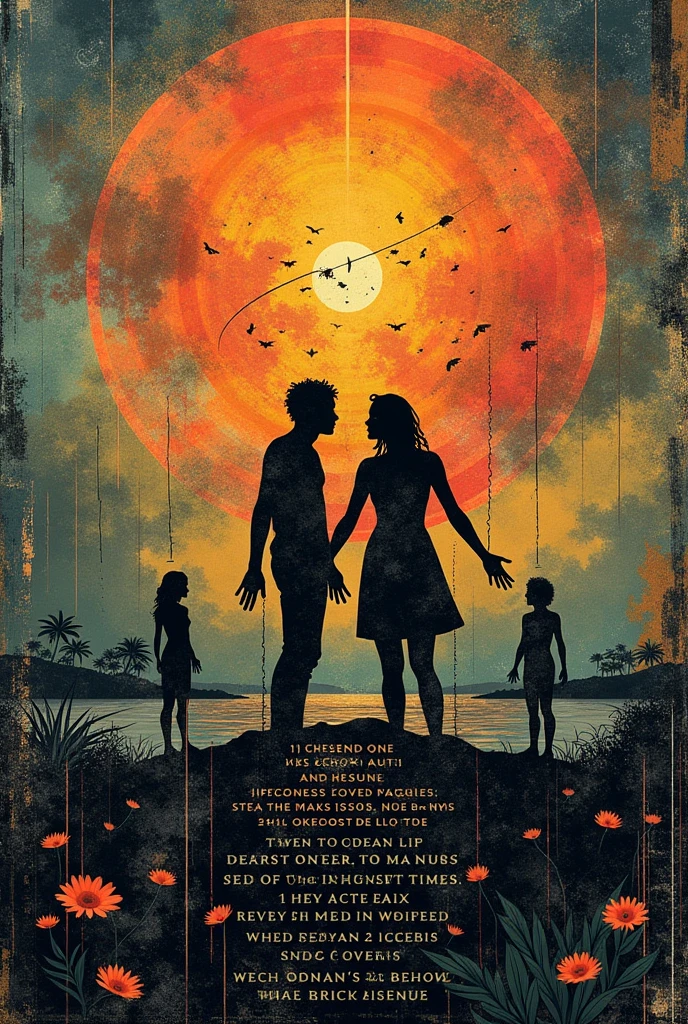 We were the chosen ones of the sun And we didn't realize We were the chosen ones of the highest star And we didn't know how to respond to his gift Anguish of impotence The water loved us The earth loved us The jungles were ours Ecstasy was our own space Your gaze was the universe face to face Your beauty was the sound of dawn Spring loved by the trees Now we are a contagious sadness A death before time The soul that doesn't know where it is Winter in the bones without a lightning bolt And all this because you didn't know what eternity is Nor did you understand the soul of my soul in its ship of darkness On its throne of an eagle wounded by infinity I need an image of this graffiti style poem