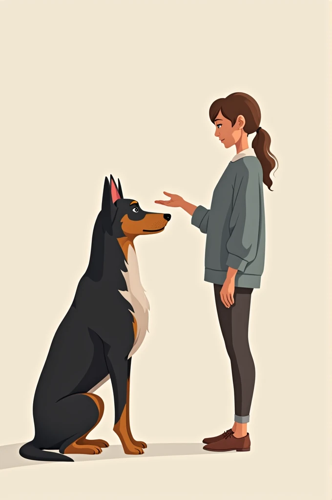 I create the image of a dog sitting in the position of  "he is" e o seu dono de frente for the dog fazendo o gesto de " he isr" for the dog. They both have to be side by side in the image., i.e., Profile. This image should be used as an icon for a sales page., then create it in that style.