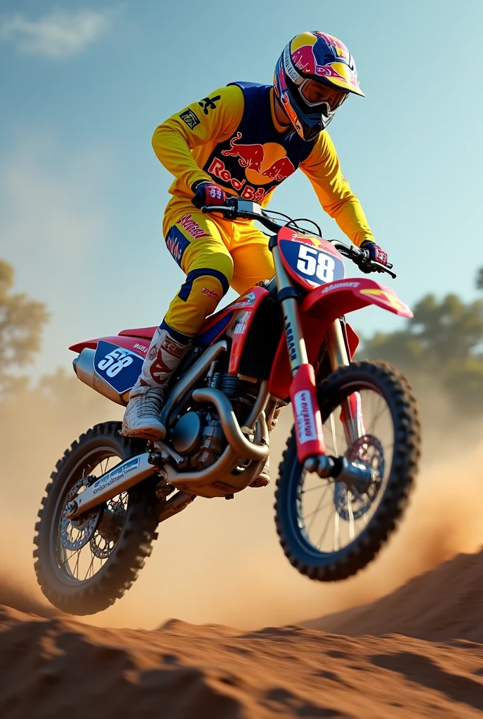 Supercross Rmz450 yellow jumping suit redbull boots alpinestars number 58