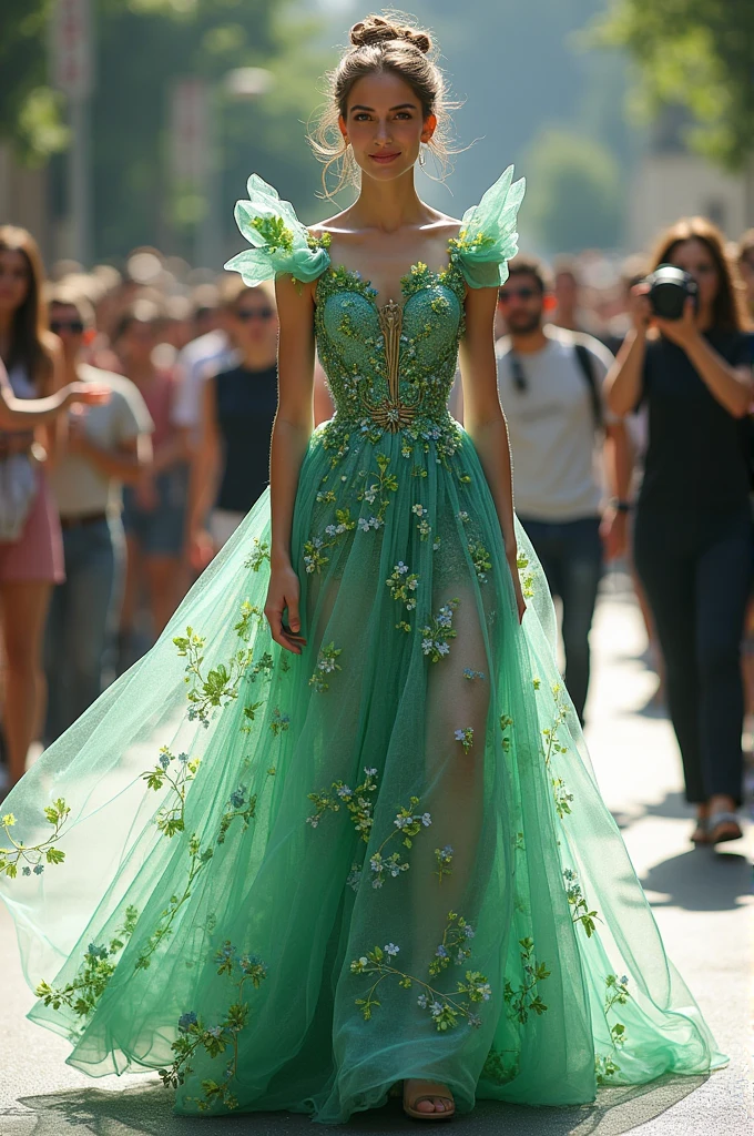 Eco-friendly dress about sustainable energy to parade