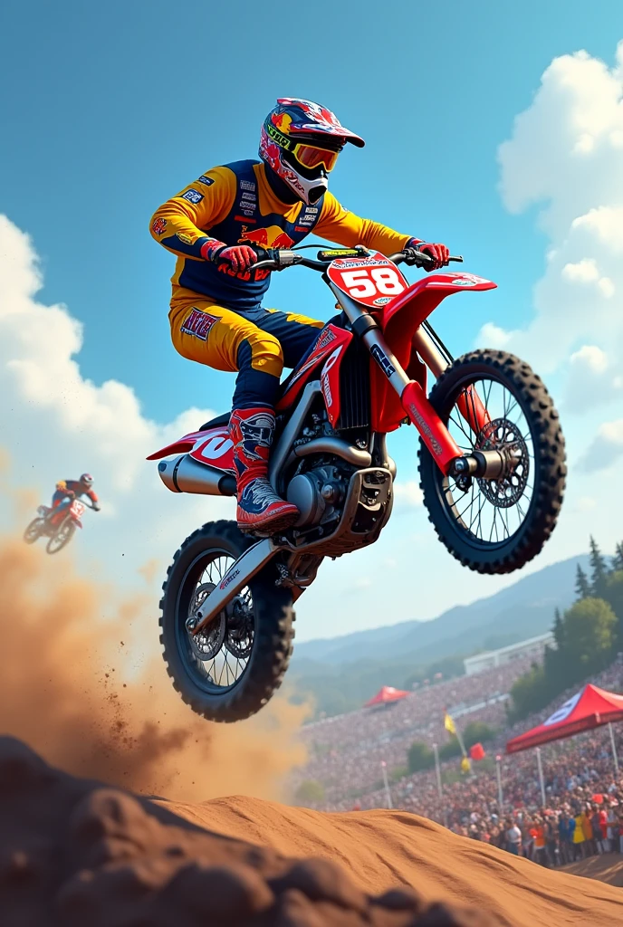 Supercross cartoon Rmz450 yellow jumping redbull suit alpinestars boots number 58