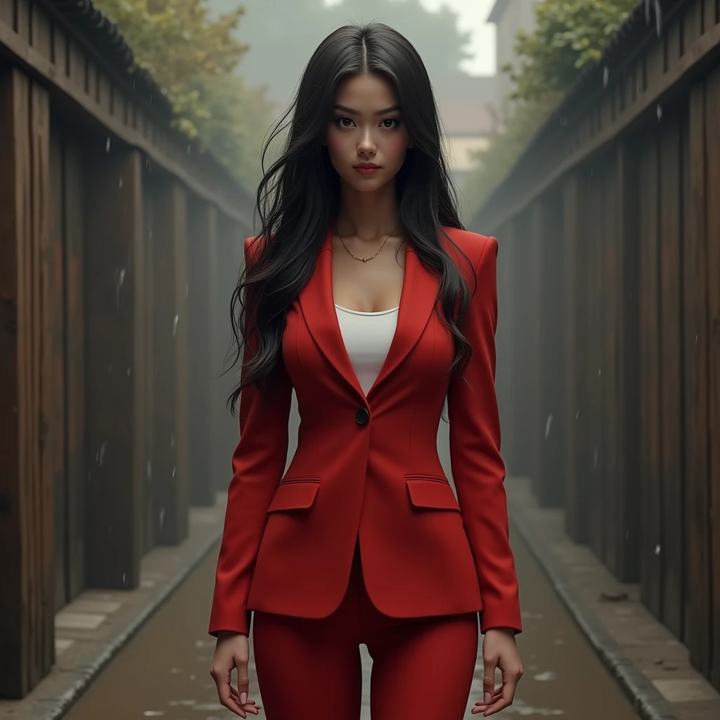 masterpiece,8k,lifelike,good lighting,(( 2 girl,red suit,There is a white area on the chest))),long hair,dull,cute face,rain,roof,masterpiece,Crack details,perfect anatomy,(((sway within the network))),( spread your legs, camel toe,, vulva shape:1.3),(GGcamel toe:1.3),