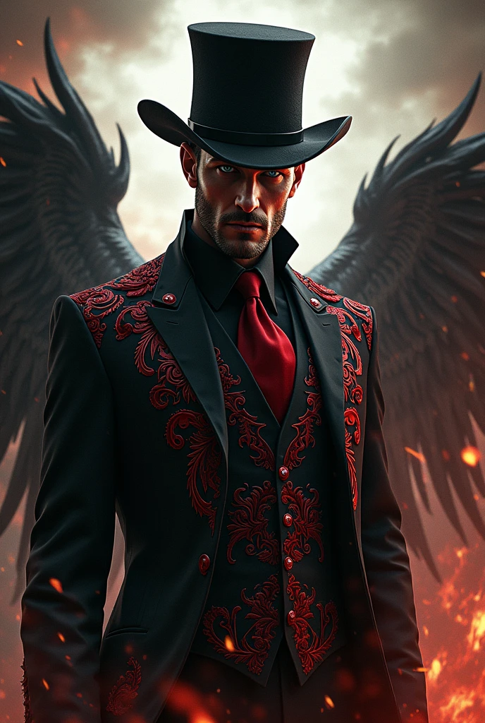 Satans card and clothes including the black and red hat
