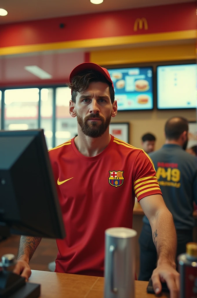 Messi working at McDonald's