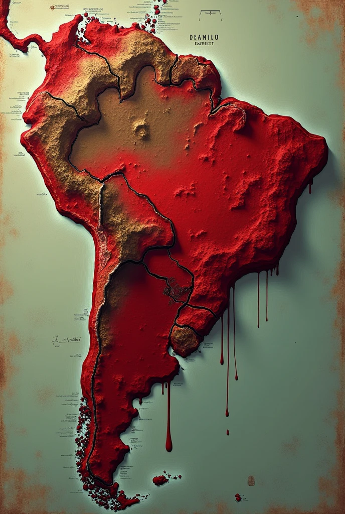 Map of the Northeast region of Brazil with blood dripping
