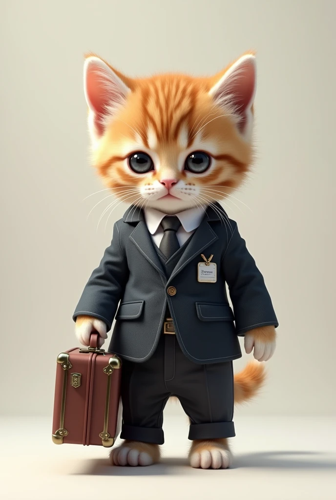 kitten in suit/suit jacket with a suitcase worker