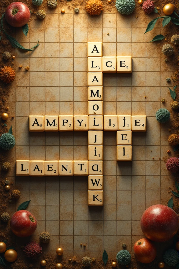 Crossword puzzle that says Amelie horizontally, Alan in vertical, with design