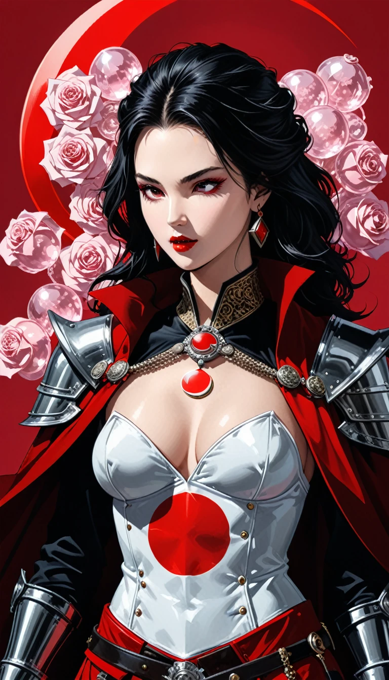 in style of Ashley Wood,in style of Nick Veasey,
(2d comic style:1.7),(1990-е годы \(style\):1.7),(vampire hunter D style:1.4),Charlotte, aristocratic girl close up,bright colors,
break
(rose quartz:1.3),(red crescent background:1.4),spicy,spicy image,(incredibly detailed and confusing, hypermaximalist, elegant, ornate, hyperrealistic, super detailed:1.1),extremely detailed,Amazing resolution,8 K,(Ray tracing:1.3),masterpiece,(particle effects:1.3),(beautiful effects:1.3),
break
(darkness:1.4),(Extreme Shadows:1.4),(best shadow:1.4),dark atmosphere, (kazakh woman warrior and man warrior in medieval nomad armor:1.4)