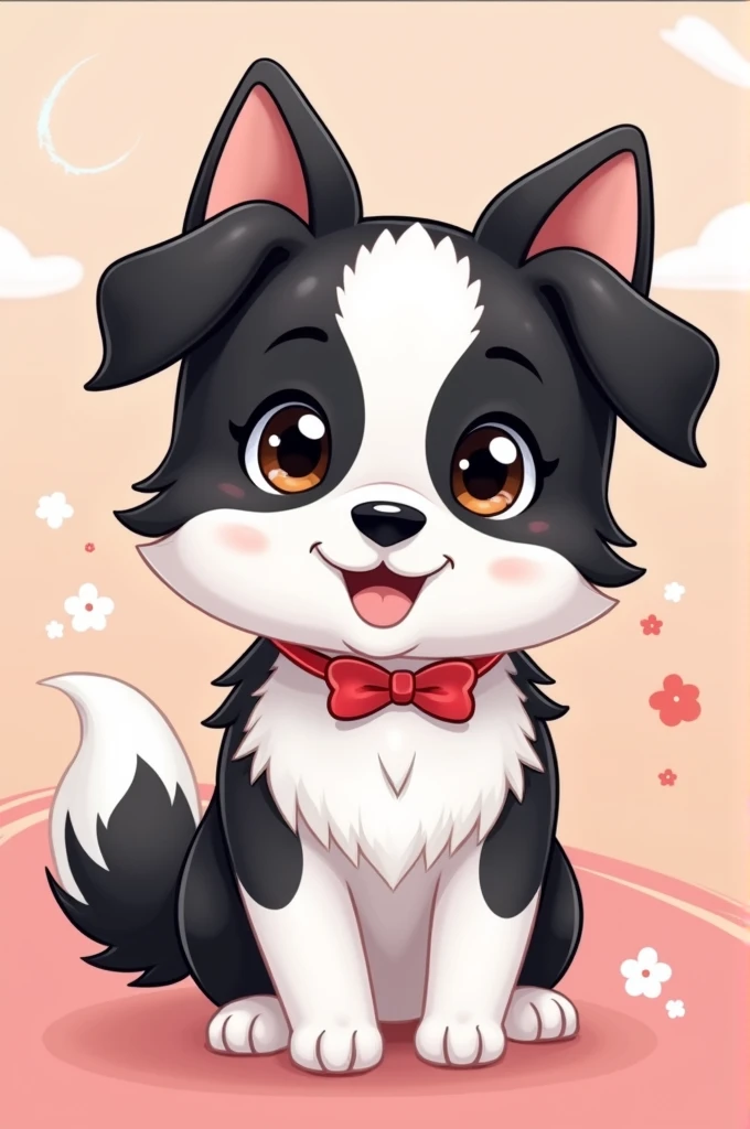 Animated and kawaii A black and white furry girl dog