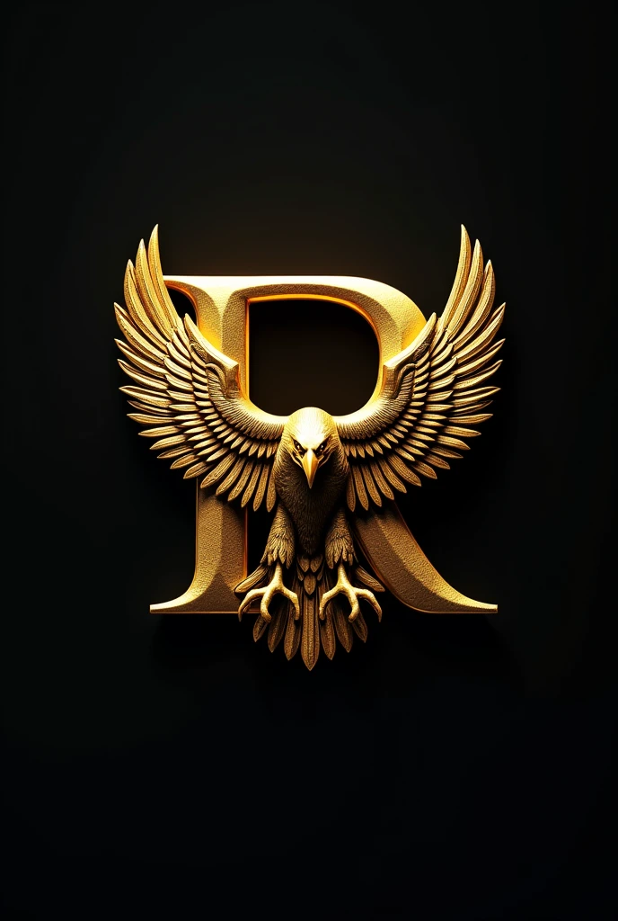 The golden letter R , intertwined with an eagle coming out of the letter all this on a black background