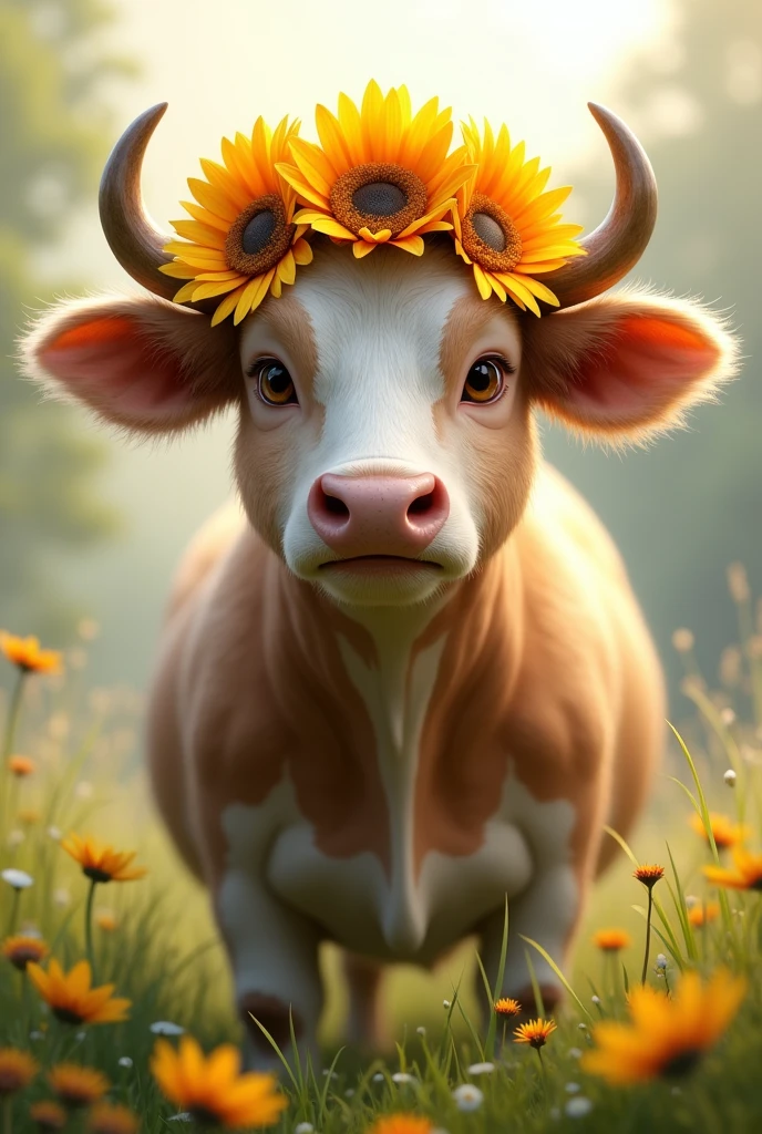 Cow with realistic sunflower headband