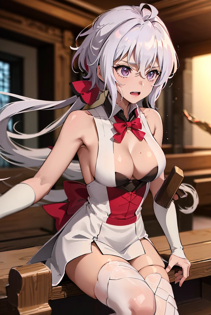 ((masterpiece)), ((Best quality)), (high resolution), (illustration), (an extremely delicate and beautiful), (ultra detailed beautiful face and eyes), nsfw, 1girl, leaning forward, YukineChris, long hair, purple eyes, twintails, low twintails, ahoge, large breasts, fishnet pantyhose, red a bow tie, volumetric lightning, detailed skin texture, detailed, volumetric shadow, anime screencap,Highest quality, Sorceress, ancient babylonian nobility, ((tan skin:1.2)), (brown skin color),Long hair, twin braids, hair ornament, wine colored hair, smile, Below average size breasts, bare shoulders, (underboob:0 Raise your legs vertically、Ready your gun?、腕を前方に伸ばして谷間強調
M字Leg spread、between legs、Groin、Tentacles entangled、Leg spread、Spread your legs、Ecstatic expression 8K, masterpiece, Best_quality, high_resolution, ultra_details, detailed, 1girl, 独奏, looking_at_viewer, upper_body, indoors, braid, blurry, bangs, white_hair, blurry_background, collared_shirt, church, hair_ribbon, hair_between_eyes, sidelocks, depth_of_field, light_particles, window, french_braid, Alphonse Mucha Style, sharp focus, perfect hands, perfect face, perfect eyes, perfect light, dynamic light, natural light, Masterpiece, Best quality, red dress、Yukine Chris、Symphogear