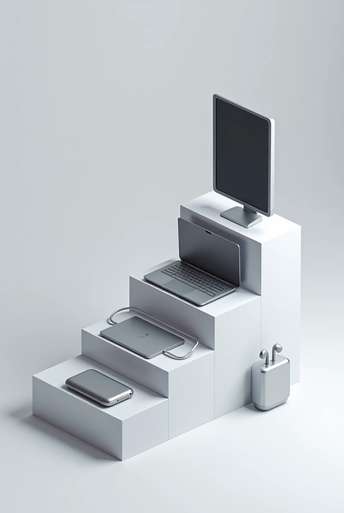 An image of a ranking in position 1 a PC, position 2 a laptop, 3 some airpods, 4 silver