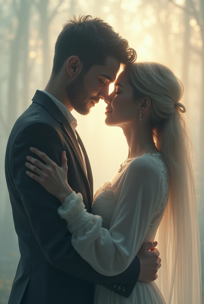 Couples in love hugging and replacing faces