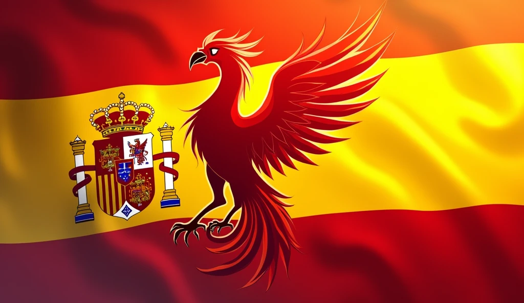 Create a flag for my Inteclasse, with the background of the colors of the Spanish flag and with the phoenix on top and the logo of the Spanish flag, written on side 902, no fold in the flag, leave it smooth and straight